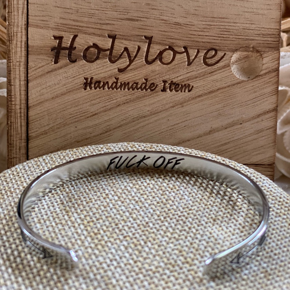 Swear-y Silver Bracelet Bangle Cuff w hidden message on inside |multiple sayings